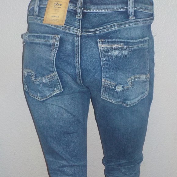 SILVER JEANS CO. MISSES SIZE 30 X 27 SAM BOYFRIEND MID-RISE SLIM LEG DENIM JEANS